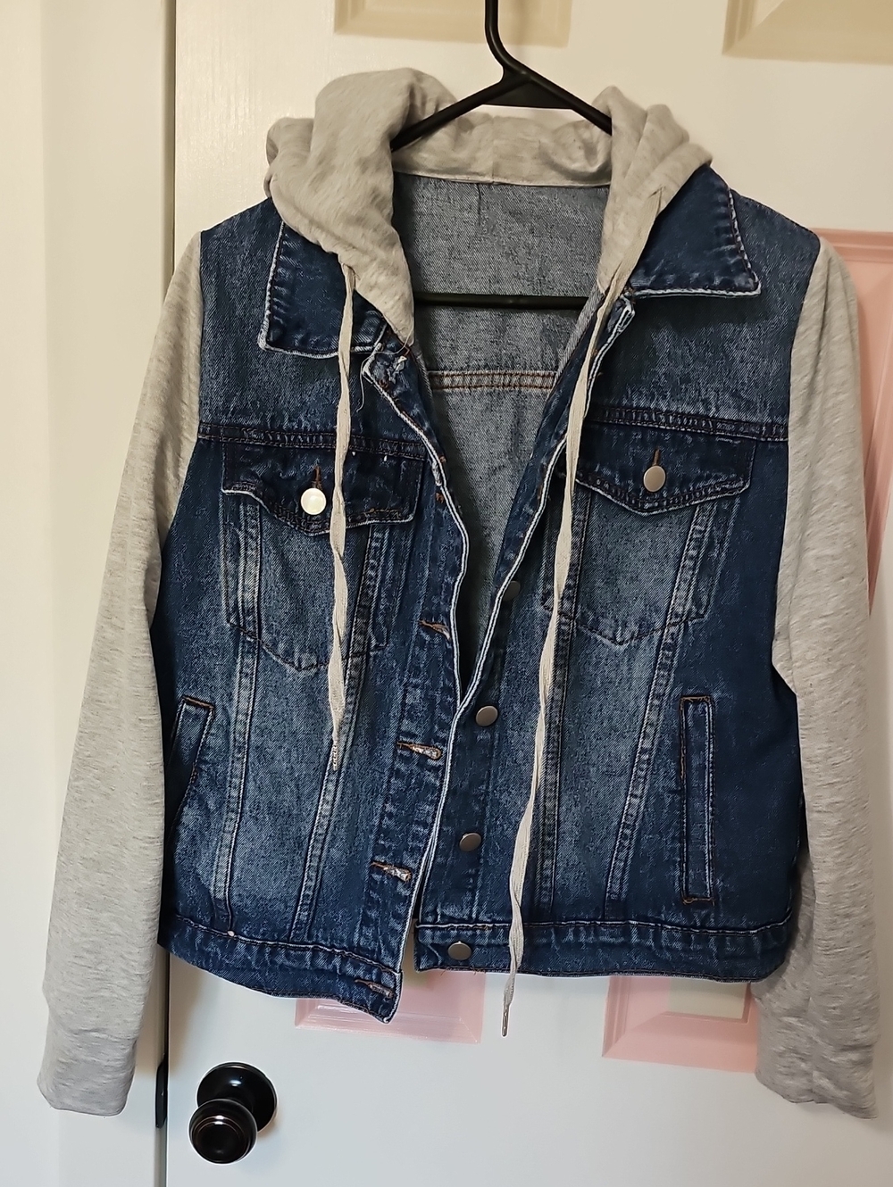 Shein- Denim Jacket with Grey Hooded Sleeves Size Medium